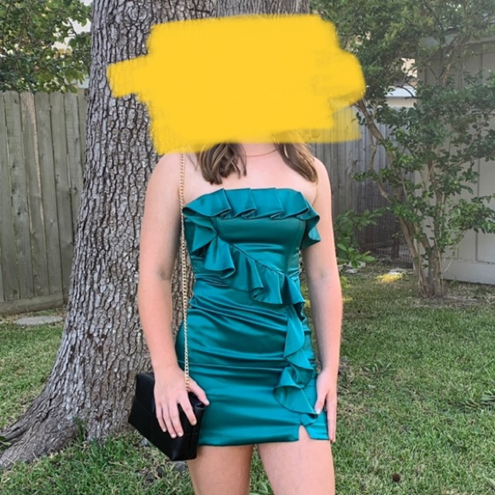 Teal mini dress with ruffles